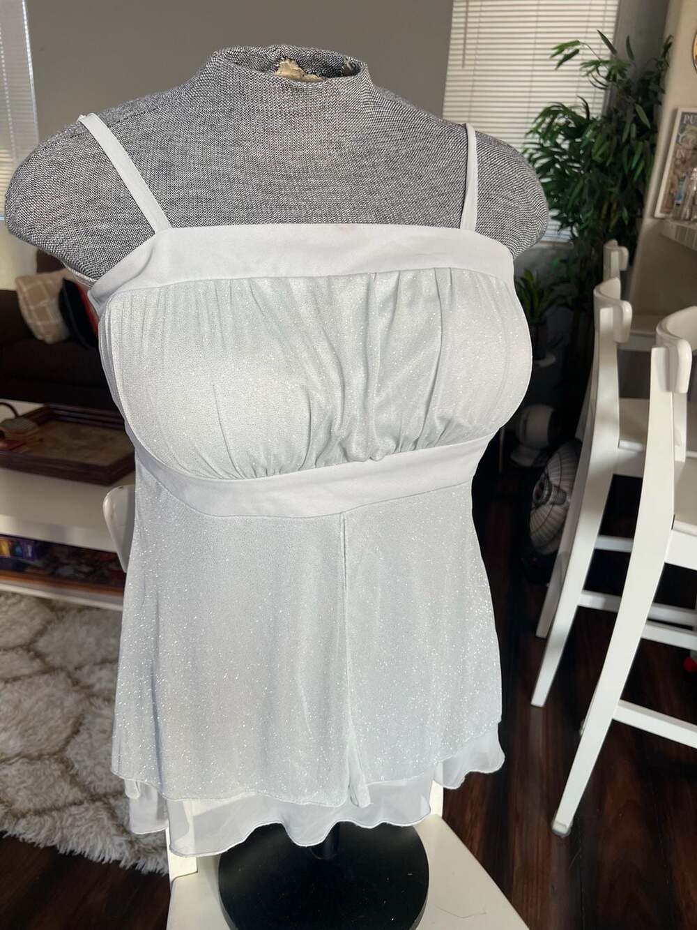 Torrid Vintage Y2K White Silver Shimmer Glitter Babydoll Camisole Layered Top